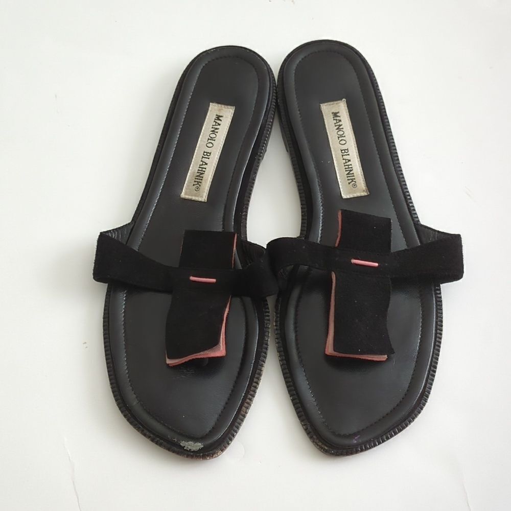 Manolo Blahnik Flat Thong Suede Sandal